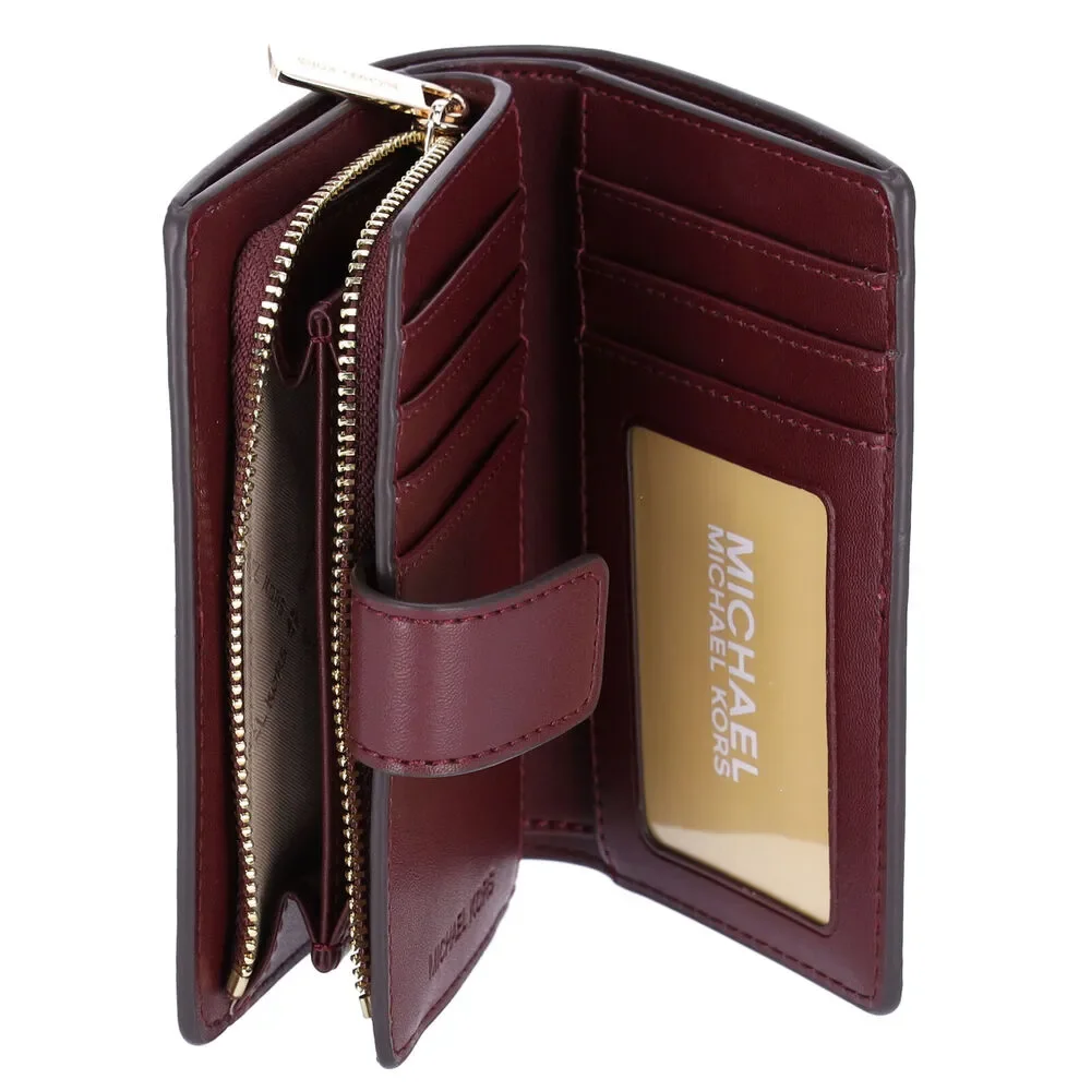 Michael Kors Jet Set Medium Bifold Zip Coin Signature Wallet Oxblood Multi MK